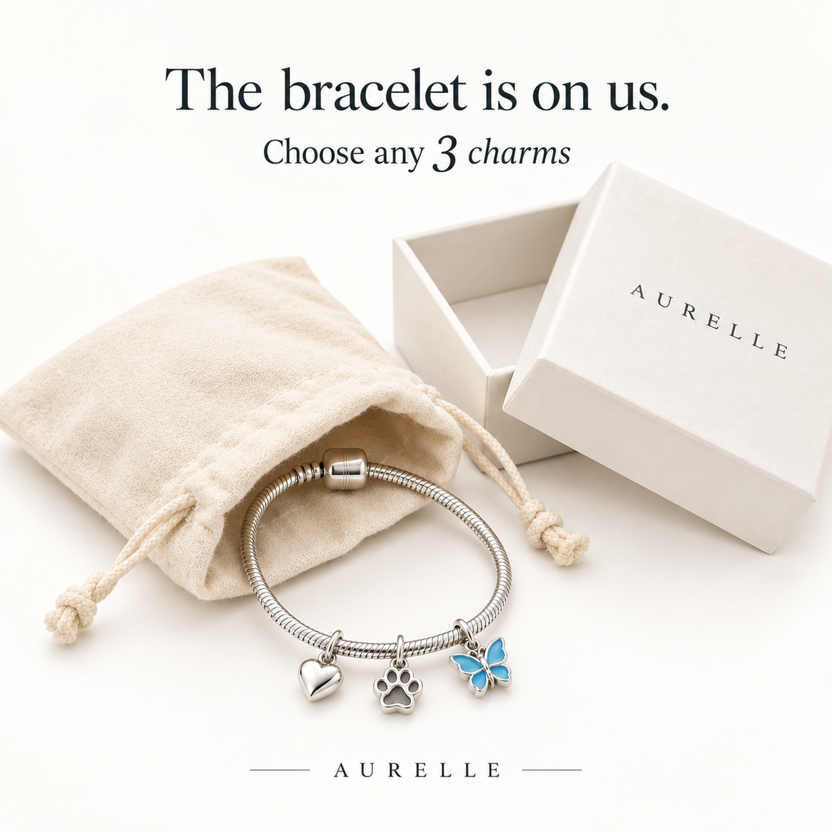 Pick three charms. The bracelet is on us.