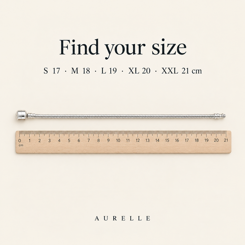 Aurelle bracelet size guide: S 17, M 18, L 19, XL 20, XXL 21 cm