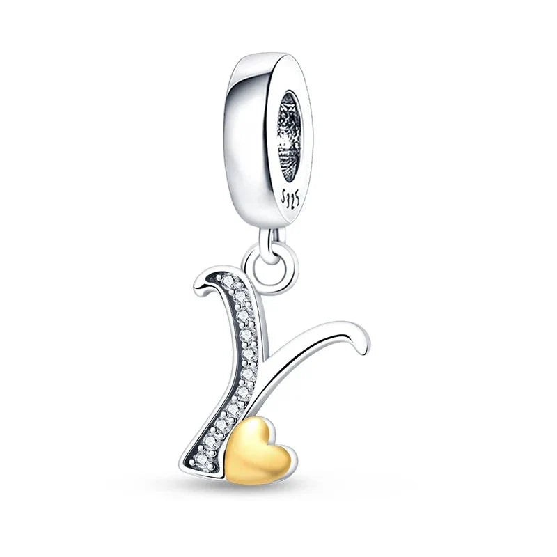 Gold Heart Letter Charm