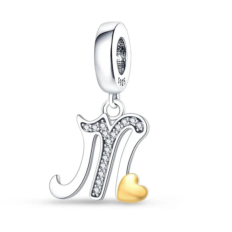 Gold Heart Letter Charm