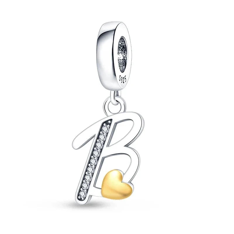 Gold Heart Letter Charm