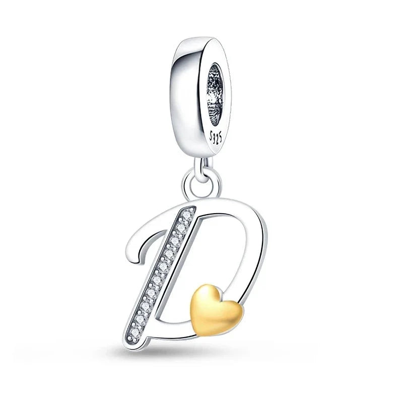 Gold Heart Letter Charm