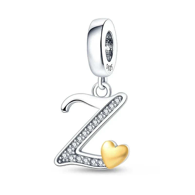 Gold Heart Letter Charm