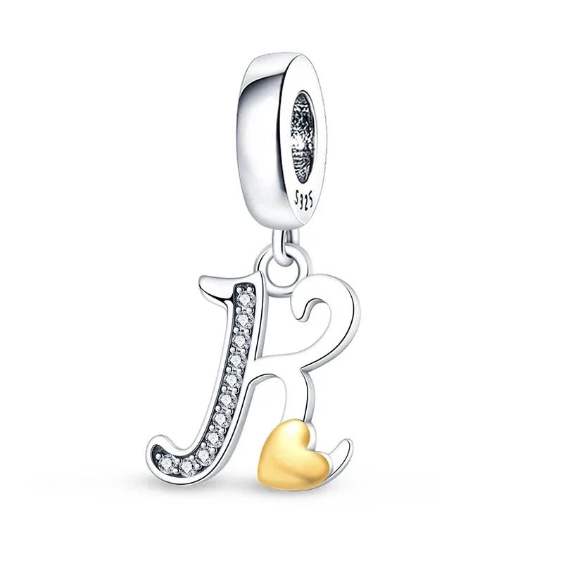 Gold Heart Letter Charm