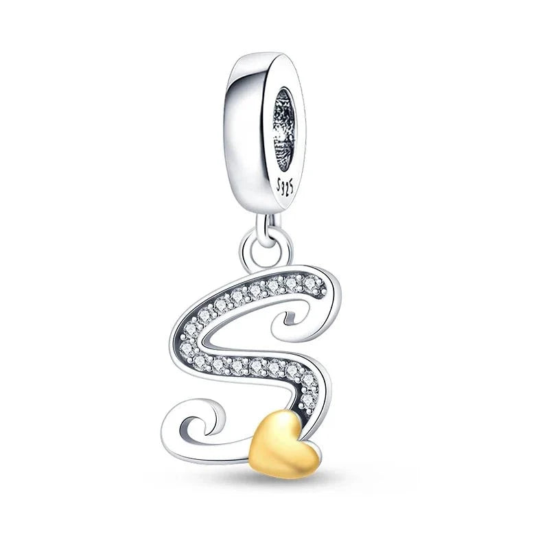 Gold Heart Letter Charm