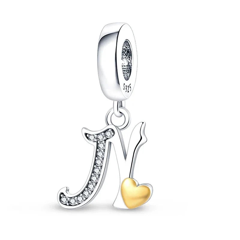 Gold Heart Letter Charm