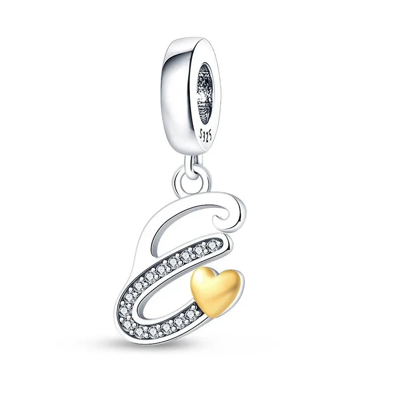 Gold Heart Letter Charm