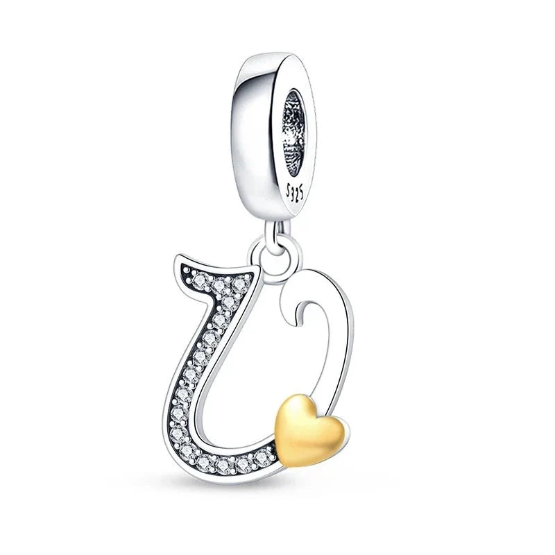 Gold Heart Letter Charm