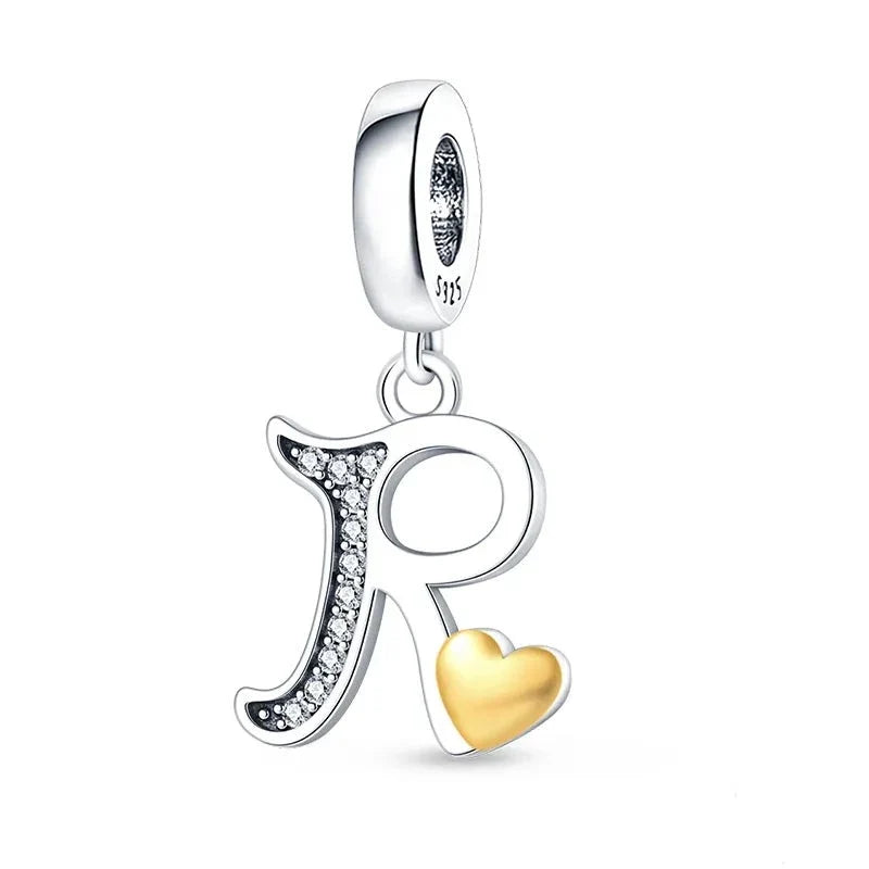 Gold Heart Letter Charm