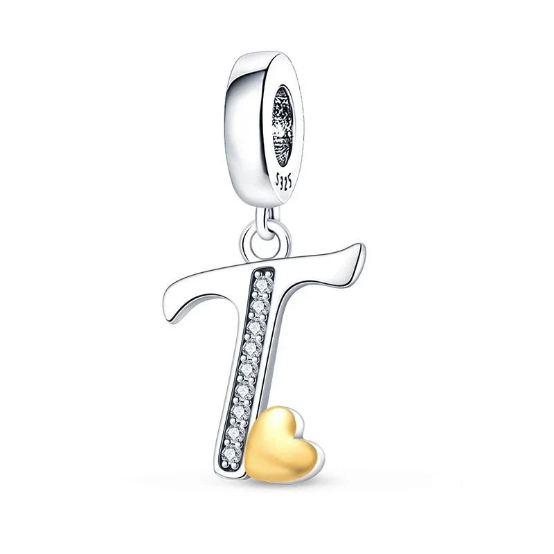 Gold Heart Letter Charm