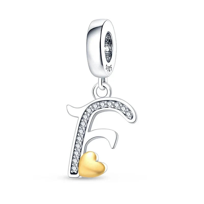 Gold Heart Letter Charm