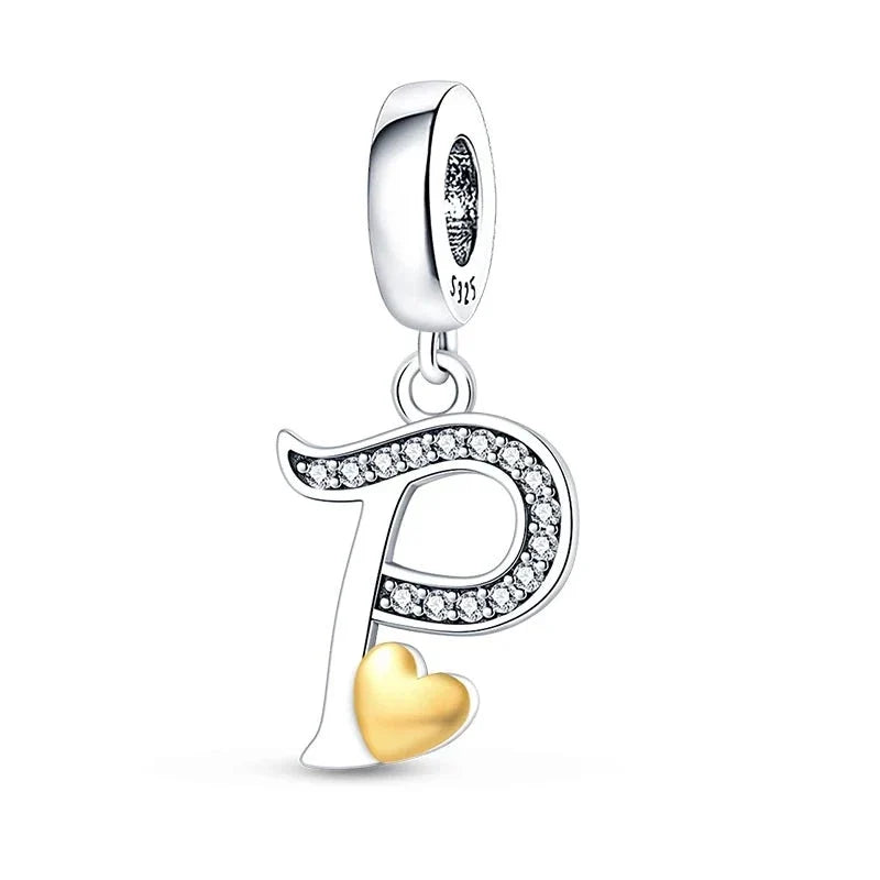 Gold Heart Letter Charm