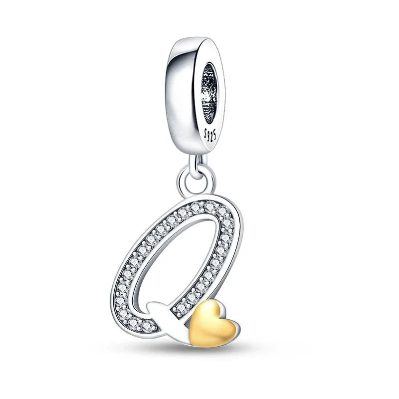 Gold Heart Letter Charm