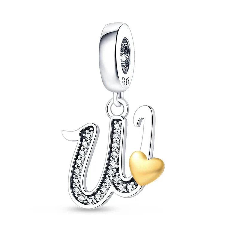 Gold Heart Letter Charm
