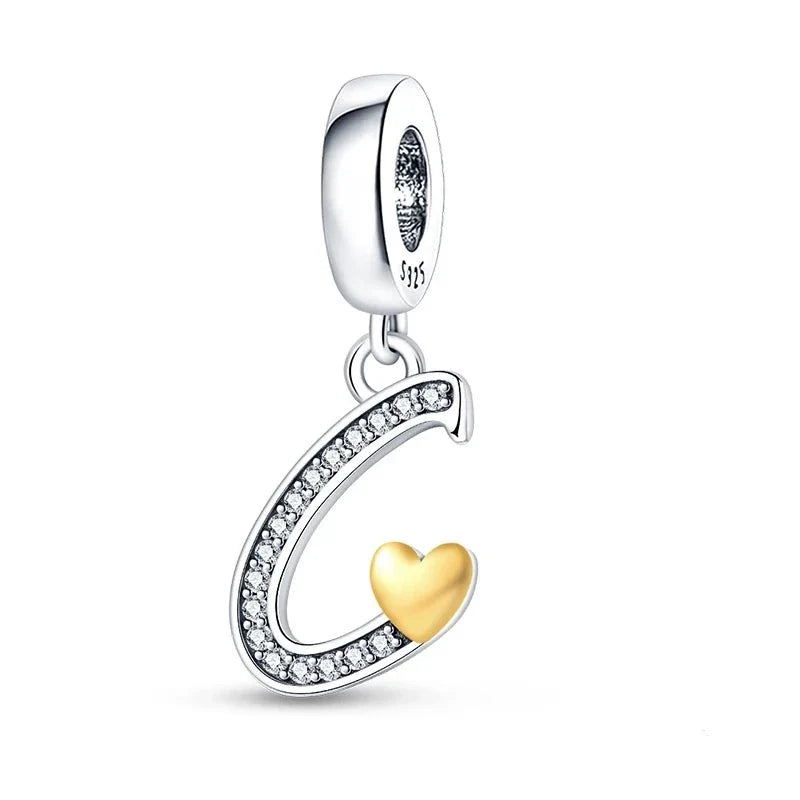 Gold Heart Letter Charm