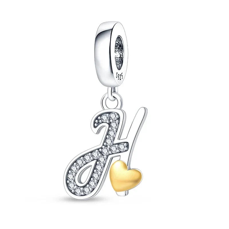 Gold Heart Letter Charm