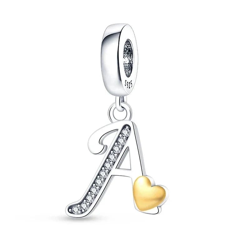 Gold Heart Letter Charm