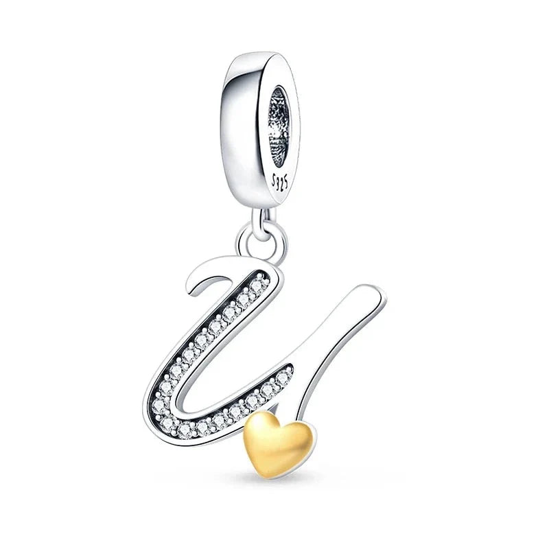 Gold Heart Letter Charm